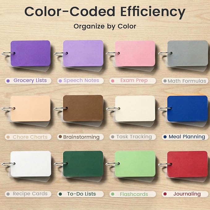 Koogel 600PCS Index Cards with Rings and Covers, 2.2x3.5 Inch Colored Flash - Image 2