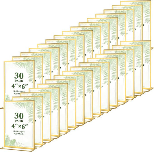 30 Pack 4x6 Gold Acrylic Sign Holders, Double Sided Clear Frames by ALFFUN