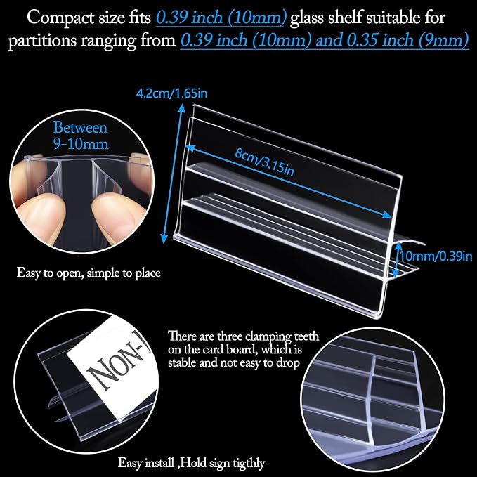 Glass Shelf Label Holders 40 pcs - Image 3
