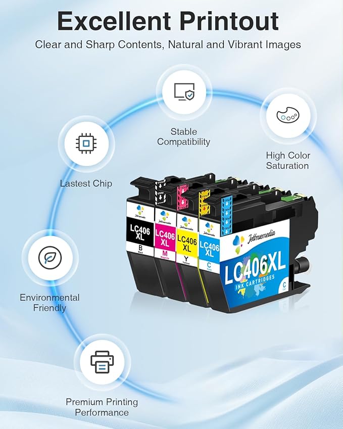 LC406XL Ink Cartridges Compatible with Brother LC406XL LC 406 XL High Yield Work with Brother MFC-J4335DW MFC-J4535DW MFC-J5855DW MFC-J6955DW MFC-J6555DW Printer (4 Pack, Black, Cyan, Magenta, Yellow)-DeskLoop Office