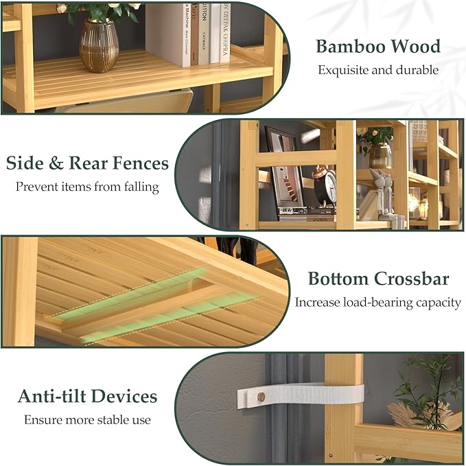 Homykic Bamboo Triple Wide Shallow Bookshelves and Bookcases, 6-Tier 6ft Tall Bookshelf with 17 Open Display Shelves, Large Freestanding Book Shelf for Home Office, Bedroom, Living Room, Natural-DeskLoop Office