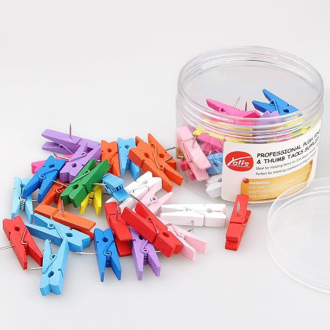 Wooden Push Pin Clips 50 Pcs, Pins Clips Creative Paper Clips - Image 6