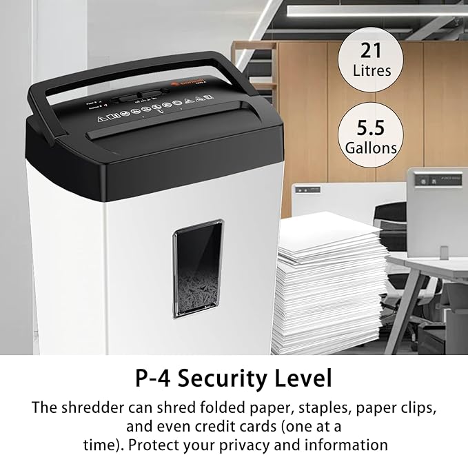 Bonsaii 12-Sheet Cross Cut Shredder, P-4 High Security, 5.5 Gal, Heavy Duty for Home Office, Shreds Paper, Credit Card, Mail, Staples, with Transparent Window, White & Black (C275-A)-DeskLoop Office
