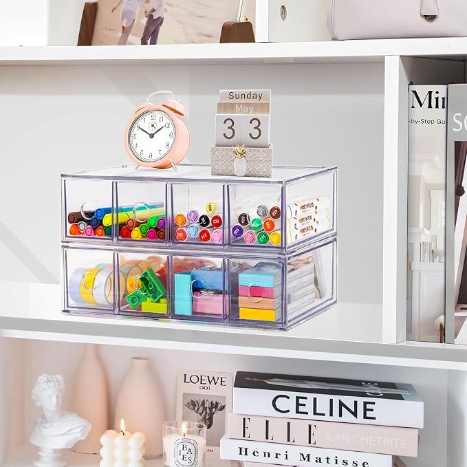 Desk Organizer with 8 Drawers, FODIENS 2 Packs Stackable Desktop Storage Box - Image 2