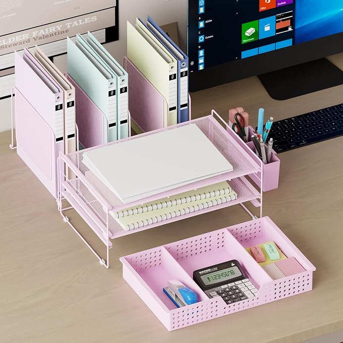 LEKETREE Pink Desk Organizer, Office Organization - Image 3