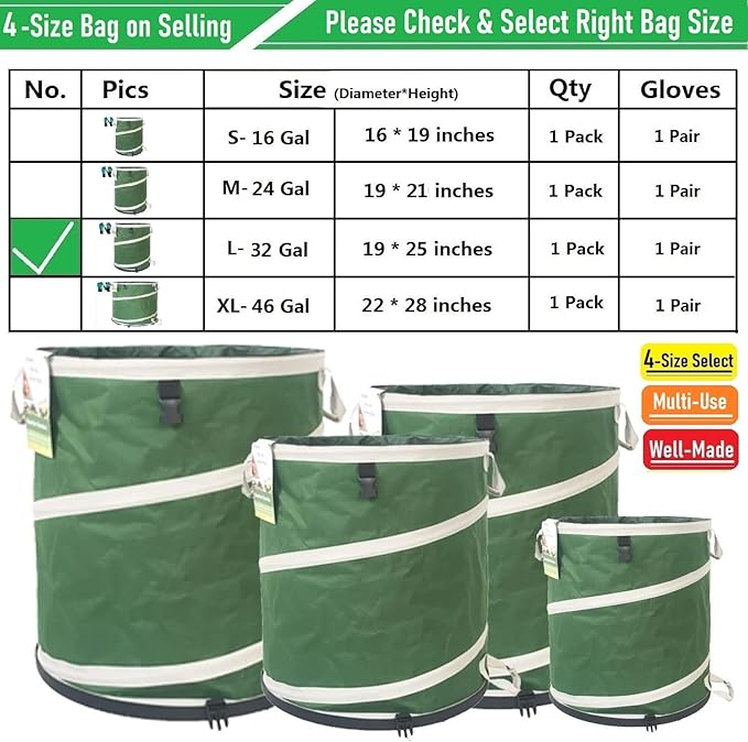 32-Gallon Collapsible Trash Can (19x25 in) Hard-Shell Bottom Yard Garden Bag for Pop-Up Recycling Bin,Yard Waste,Debris bag,Laundry Hamper,RV Camping Waste Bin,Lawn Grass,Leaf Bag,Sods,Weeds Barrel-DeskLoop Office