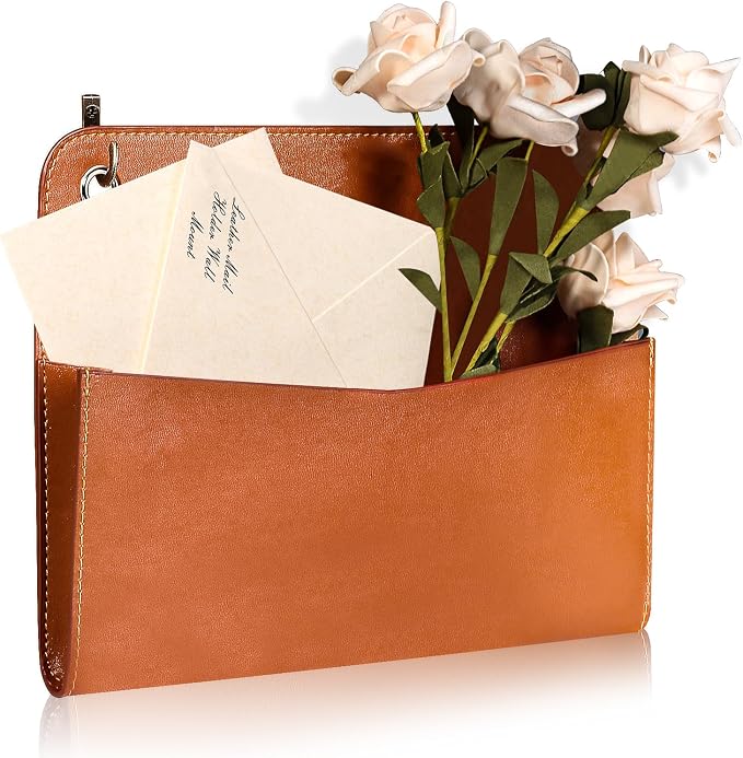 Wall Mount Brown PU Leather Letter Holder 9.8" x 7.7" x 1.4" Mail Holder by Unknown