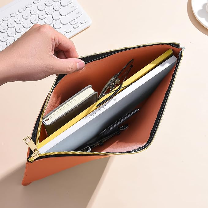 PU Leather A4 File Folder Zipper Document Holder Envelope Folder Case - Image 4