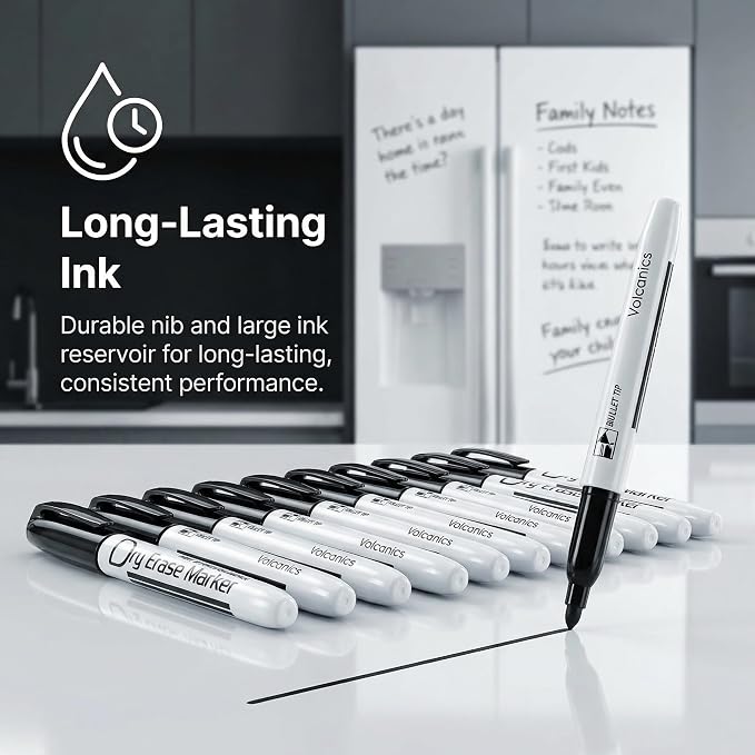Volcanics Black Dry Erase Markers Low Odor Fine Whiteboard Markers Thin Box of - Image 5