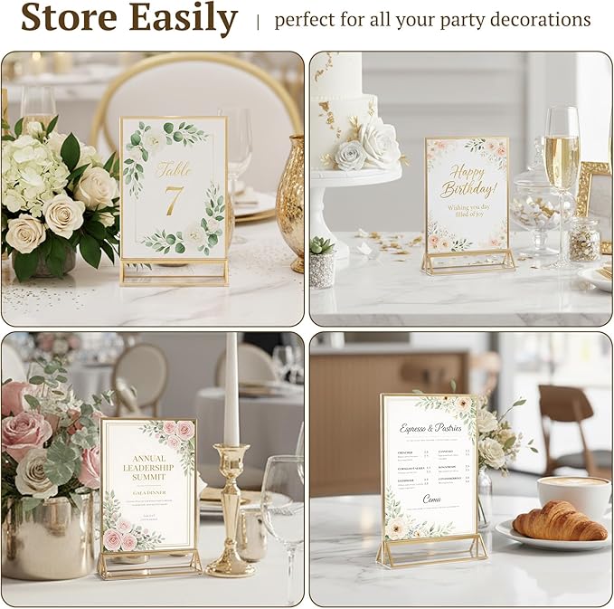 EHWINE 24 Pack Acrylic Sign Holder 4 x 6, Double Sided Gold Picture Frame Stand - Image 5