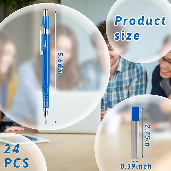 Outus 4 Pack Blue Metal Mechanical Pencils, 0.7 mm Leads - Image 2