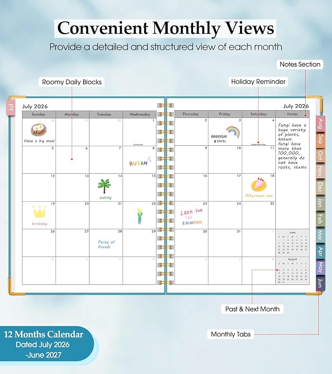 Academic Planner 2026-2027, Hardcover Leather Weekly and Monthly Calendar - Image 2