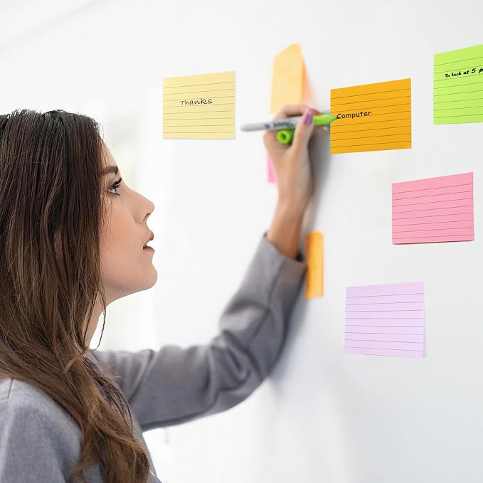 9 Pack Lined Sticky Notes 3x5 in Large Sticky Notes, 9 Bright Multi Colors Self - Image 5