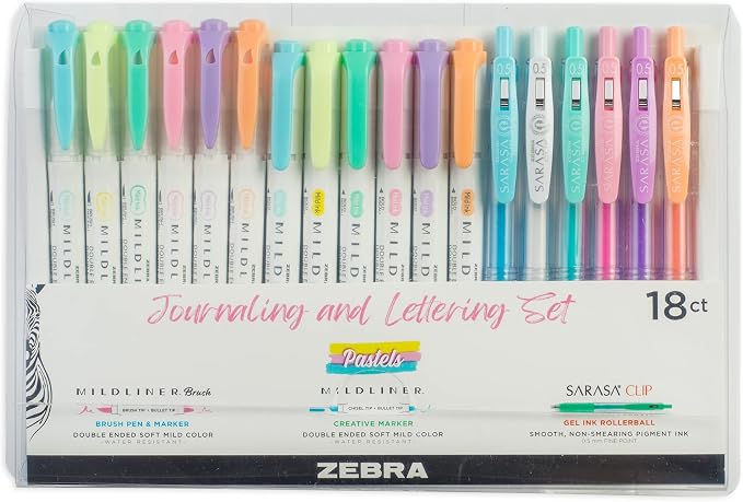 Zebra Pen Journaling and Lettering Set, Includes 6 Mildliner Highlighters by ZebraPen
