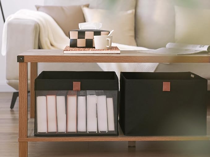 StorageWorks Closet Storage Bins, Extra Large Storage Baskets with Clear Window and Handles, Foldable Fabric Organizer for Clothes, Shelves, Black, 3 Pack-DeskLoop Office