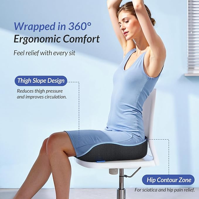 ZIKEE Gel Seat Cushion for Office Chair and Car Seat with Ergonomic Zoning, Memory Foam Chair Cushion for Sciatica, Lower Back, Tailbone Pain Relief and Intimate Ventilation, Non-Slip & Airy Cover-DeskLoop Office