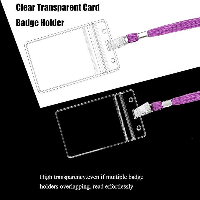 100Pcs Clear Plastic Name Tags Badge ID Card Holders and 100Pcs Black Lanyards - Image 5