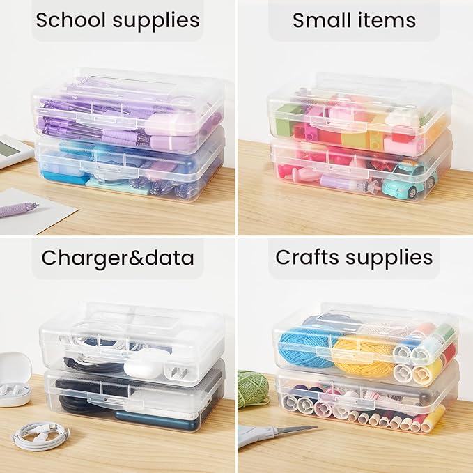 Sooez Plastic Pencil Case Box 6 Pack, Large Craft Storage Boxes Bulk, Plastic - Image 6