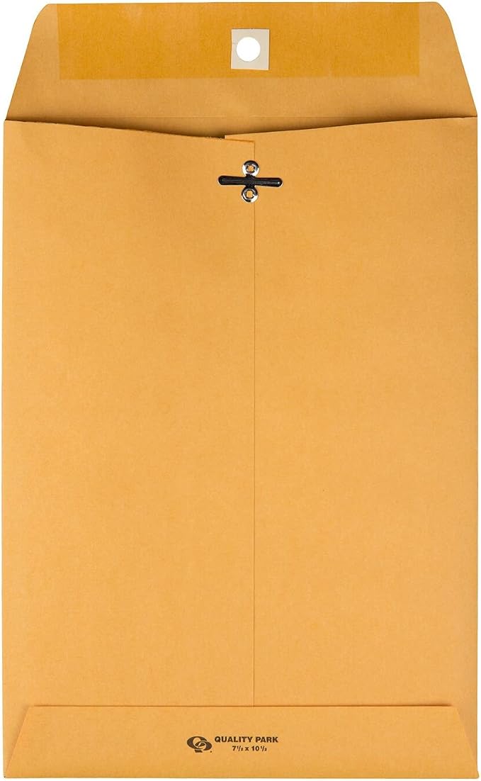 Quality Park Gummed Kraft Clasp Envelopes, 7.5 x 10.5, Box of 100, Light Brown - Image 2