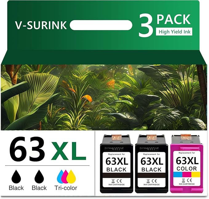 Compatible -Hp 63xl Ink Cartridge Combo Pack, Hp Office Jet 3830 Printer Ink Cartridges - 63xl High Yield 3-Pack (2 Black + 1 Tri-Color), for Envy 4510/4520, Officejet 4650/5200 (Not for Hp+)-DeskLoop Office