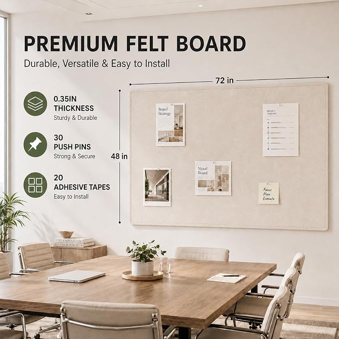 Felt Bulletin Board for Wall 72" x 48" Unfolded Size, Large Frameless Felt Pin - Image 2