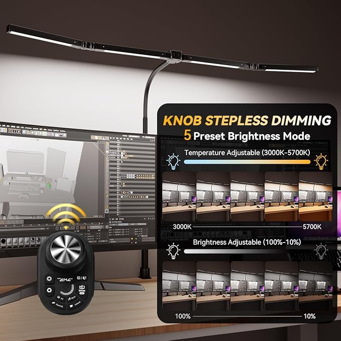 Adjustable LED Desk Lamp with Clamp, 4-Head Eye-Caring CRI95+ Desk Light - Image 2