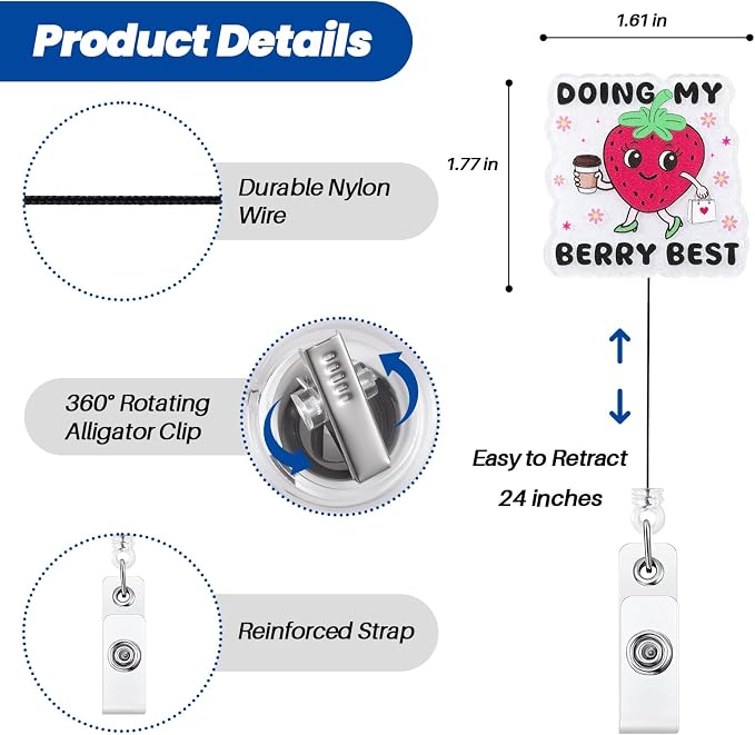 Doing My Berry Best Funny Nurse Badge Reel, Cute Strawberry Retractable ID - Image 3