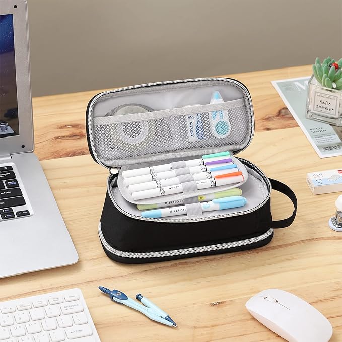 Dugio Big Pencil Case for Boys Teens Kids Zipper Pencil Pouch with Handle Organizer Pencil Bag Aesthetic Pencil Box for School Black-DeskLoop Office