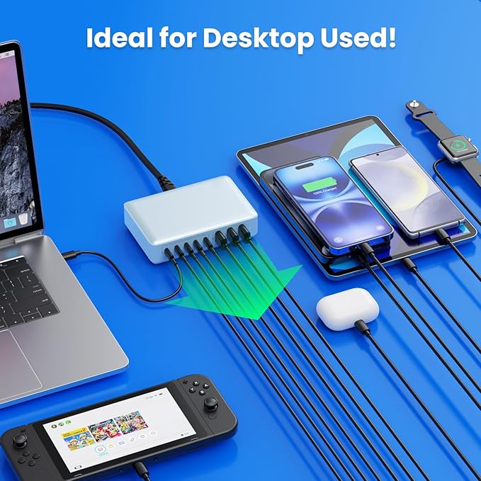 USB C Charger 300W USB C Charger Block 8-Ports GaN IV Fast Charging Station,PD 100W Laptop Charging Hub Wall Adapter Compatible with MacBook/Air,DELL,Steam Desk,iPhone 16/15/14,Galaxy S24 etc-DeskLoop Office