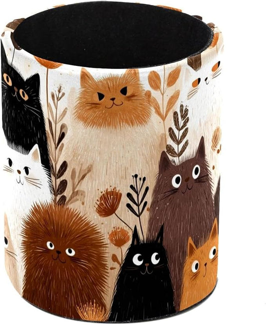 Leather Pen Holder for Desk Abstract Colored Cats Pencil Cup Desktop Organizer by Unknown