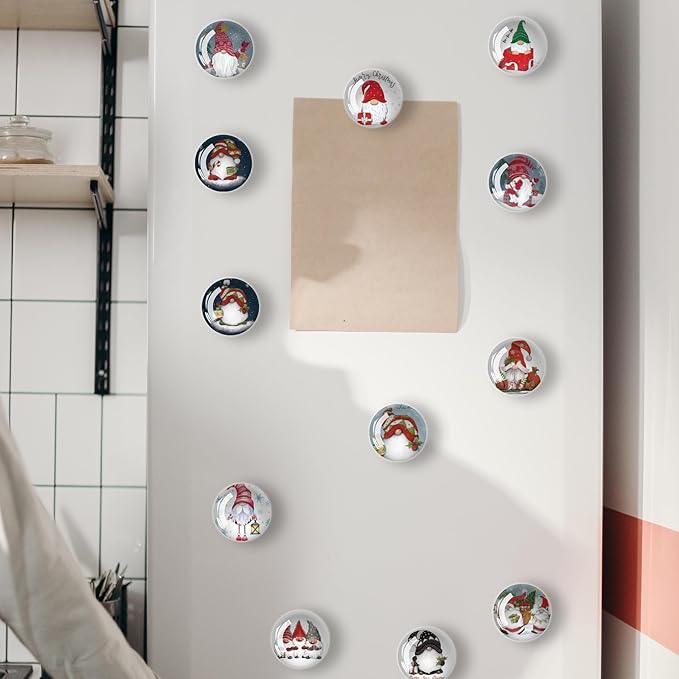 Christmas Gnomes Refrigerator Magnets 12Pcs Glass Strong Magnetic Refrigerator Magnet Fridge Sticker,Crystal Fridge Magnets Decoration for Crafts,Strong Fridge Magnets for Kitchen, School-DeskLoop Office
