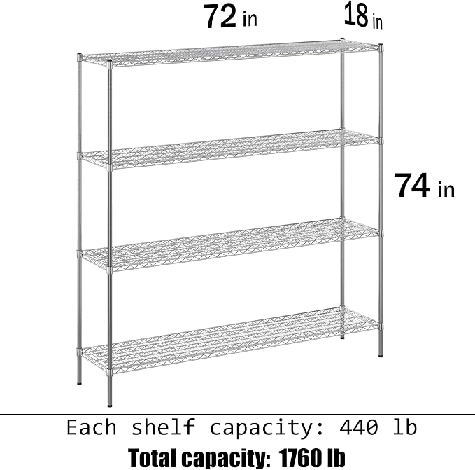 Regal Altair 18" Deep x 72" Wide x 74" Height Wire Shelving Kit | 4-Tier | NSF - Image 3