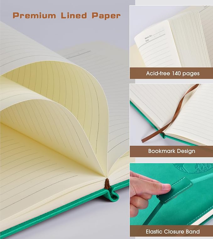 Biuwory A5 Leather Journal Notebook, 140 Lined Pages, Hardcover 5.7"×8.3" | - Image 4