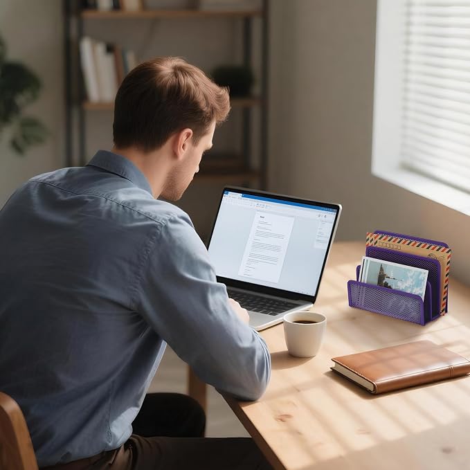 EASEPRES Desk Mail Organizer, Office Small Desktop Metal Mesh Envelope Letter - Image 6