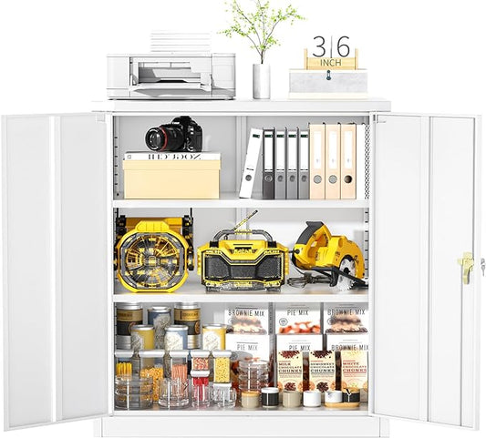 Greenvelly Metal Garage Storage Cabinet, Lockable Metal Cabinets with 2 Doors and Shelves,36”Steel Storage Locking Counter Cabinet for Office,Garage,Kitchen,Home,School(White)-DeskLoop Office