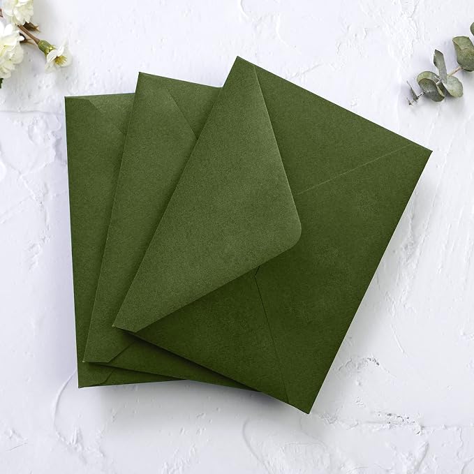 PONATIA 50 Pack Small Envelopes, 3.62 x 5.12'' Olive Green Envelopes Perfect - Image 3