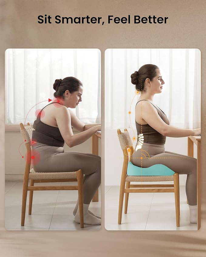 ProtoArc Extra Large Seat Cushions for Office Chairs, Ergonomic Memory Foam Seat Cushion for Home, Extra Cover, Car Seat Cushions for Driving, Pressure Relief Pad for Sciatica - Mint Green-DeskLoop Office