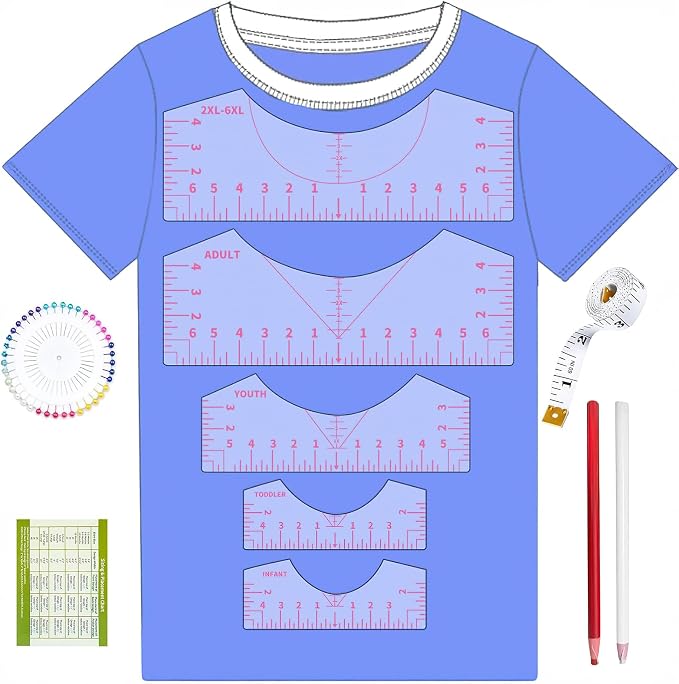 5Pack Tshirt Ruler Guide for Vinyl Alignment, T Shirt Rulers to Center Designs by TIETOC