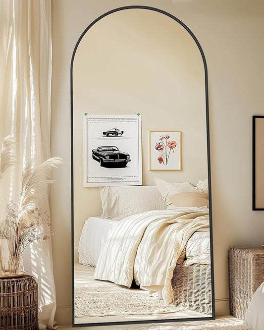 Full-Length Floor Mirror with Stand, 71"x28" Arched Style Full Body Standing Mirror for Bedroom, Living Room, Gym, Dorm - Shatter-Resistant & Easy Assembly, Black-DeskLoop Office