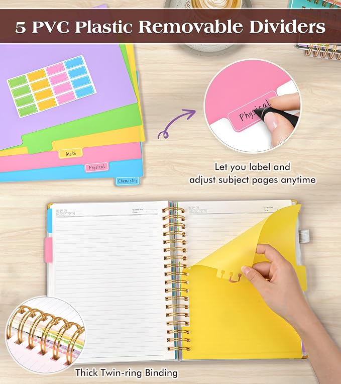 Spiral Notebook Journal with Removable Dividers Tabs, 300 Pages Hardcover - Image 3