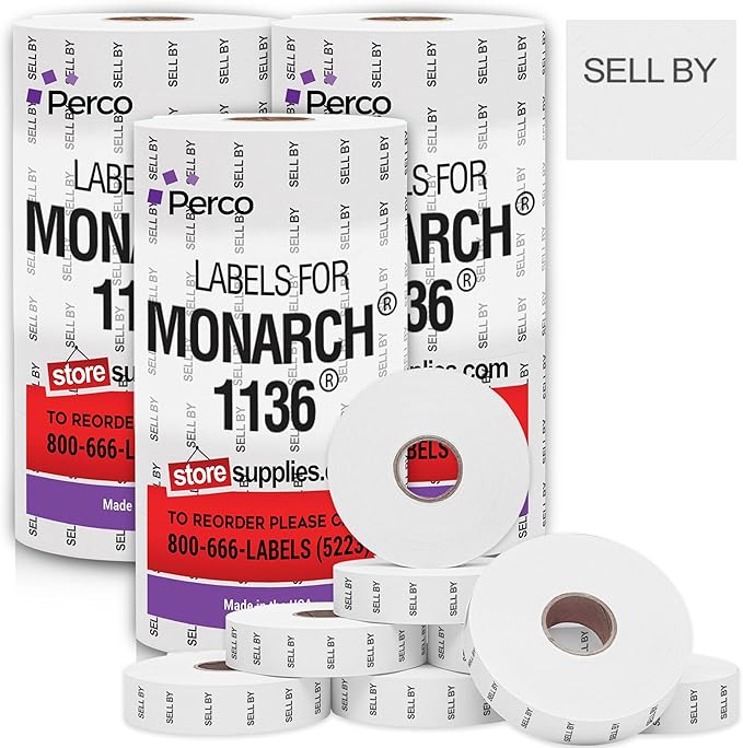 Perco Sell by Labels Pricing Labels for Monarch 1136 Price Gun -3 Sleeves 24 Rolls 42,000 Labels-DeskLoop Office