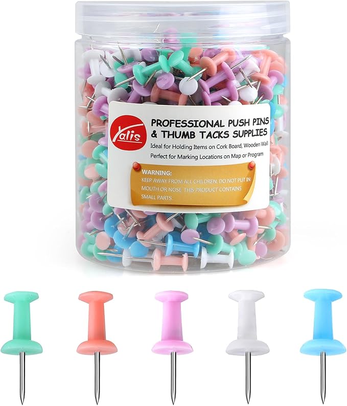 Yalis Push Pins 600 Count Macarone Colors, Standard Multicolored Thumb Tacks by Yalis