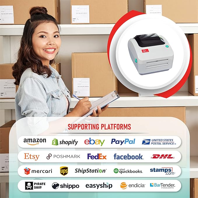 2054A-LAN Ethernet Network Shipping Label Printer for Windows Mac Chromebook iPhone & Android, Support Amazon Ebay Paypal Etsy Shopify ShipStation UPS USPS FedEx, 4x6 Direct Thermal-DeskLoop Office