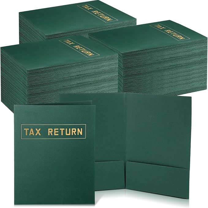Kosiz 300 Pcs Tax Return Folders Bulk 9 x 12 Inch 2 Pocket Gold Foil Stamped by Kosiz
