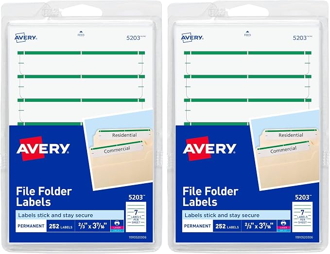 Avery File Folder Labels on 4" x 6" Sheets, Easy Peel, Print or Write, 2/3" x by Avery