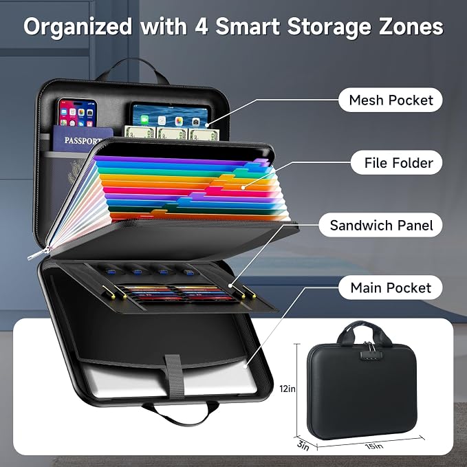 Fireproof Document Box with Lock, Waterproof Hard-Shell File Organizer with - Image 4