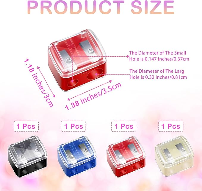 Makeup Pencil Sharpener, 4 Pack Dual Hole Cosmetic Pencil Sharpener - Image 2