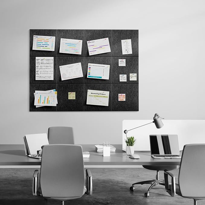 MaxGear Felt Bulletin Board 36" x 24", Dark Gray Felt Wall Tiles Push Pins | - Image 8
