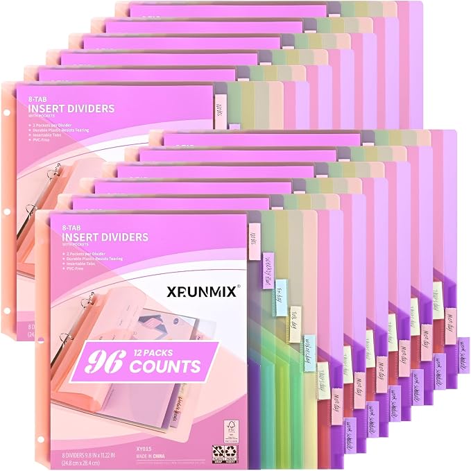 Bulk 12 Packs 8-Tab Binder Dividers by XrunmixOffice