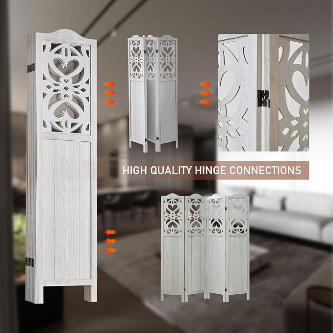 ALeesing 4 Panel Room Divider Fully Assembled, Carved Room Dividers and Folding - Image 8
